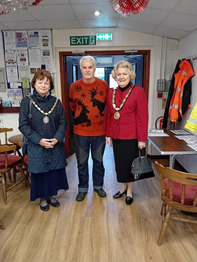 The Mayor of Chelmsford Councillor Janette Potter and Mayoress Councillor Jackie Galley with the Village Hall Chairman Clive Vallis